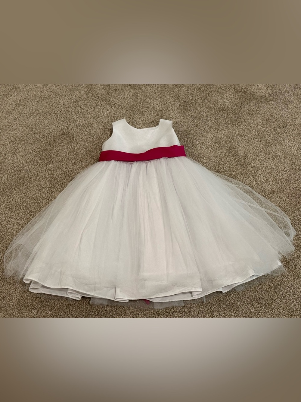 White Tulle Flower Girl Dress with Fuchsia Waistband Bow